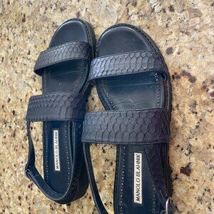 Manolo Blahnik  leather, navy blue sandals Italy 38.5